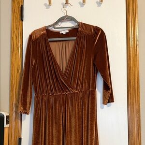 Baltic Born Deep V-Neck Velvet Dress - Warm Brown